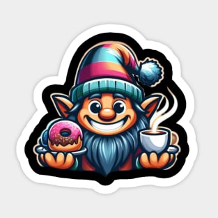 Donut and Coffee Gnome Sticker